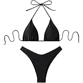 GORGLITTER Women's High Waisted Thong Bikini Set Halter Triangle Tie Back Swimsuit Bathing Suit