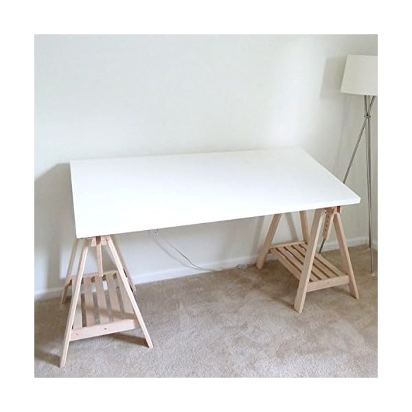 Ikea Linnmon White Desk Table 59x30" with 2 Beech Wood Brown Trestle