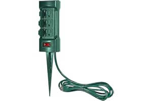 BESTTEN Outdoor Power Strip with Covers and Overload Protection Switch, Double Sided 6-Outlet Yard Power Stake with 9-Foot Long Extension Cord, ETL Certified, Green