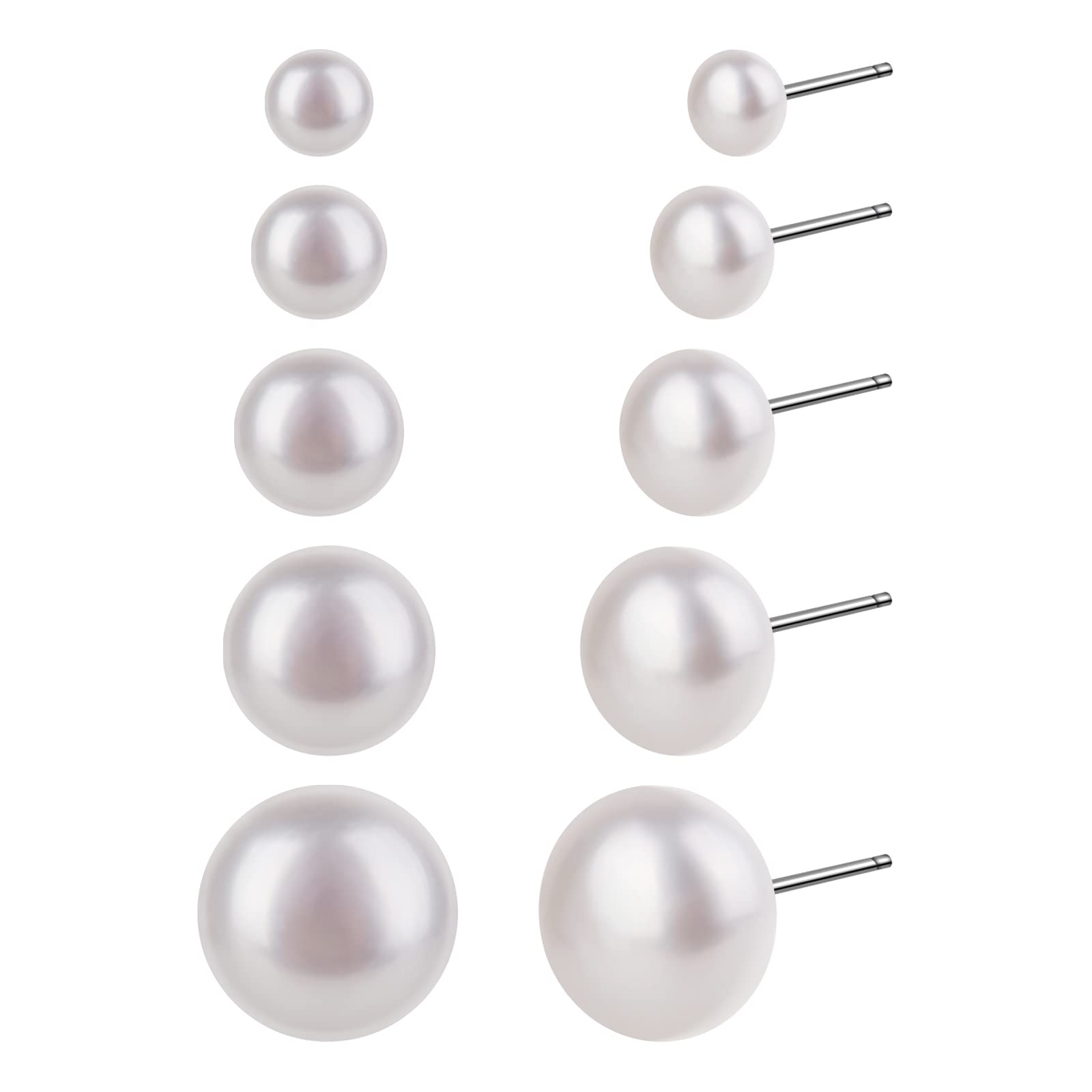 1/5 Pairs Pearl Earrings for Women,925 Sterling Silver Hypoallergenic Freshwater Natural Cultured Pearl Earrings Set,Big Small White Pearls Earrings Stud for Women Men Girls Jewellery Christmas
