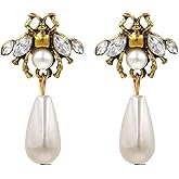 Bee Earrings for Women, Cute Insect Honey Bee Earrings for Womens, Pearl Honeybee Dangle Earring Hypoallergenic, Honeybee Bohemian Drop Earring