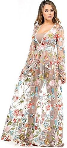 embroidered maxi dress with sleeves