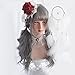 Long Wavy Lolita Wig Bangs - Natural Synthetic Hair Lolita Wig with Wig Cap For Women Cosplay and Daily Wear (Grey)
