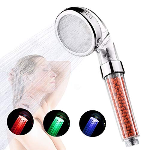 TOUZUTY LED Light Shower Head Filter Color Changes with Water Temperature High Output Hard Water