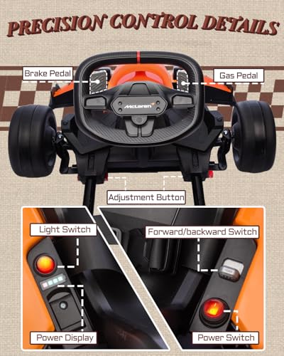First Ride On 24V Electric Go Kart for Kids, Licensed Mclaren Drift Kart w/Adjustable Seat, 7.5 MPH Battery Powered Crazy Cart for Kids, Ride on Go Cart with Fast Two 200W Motors (24V)