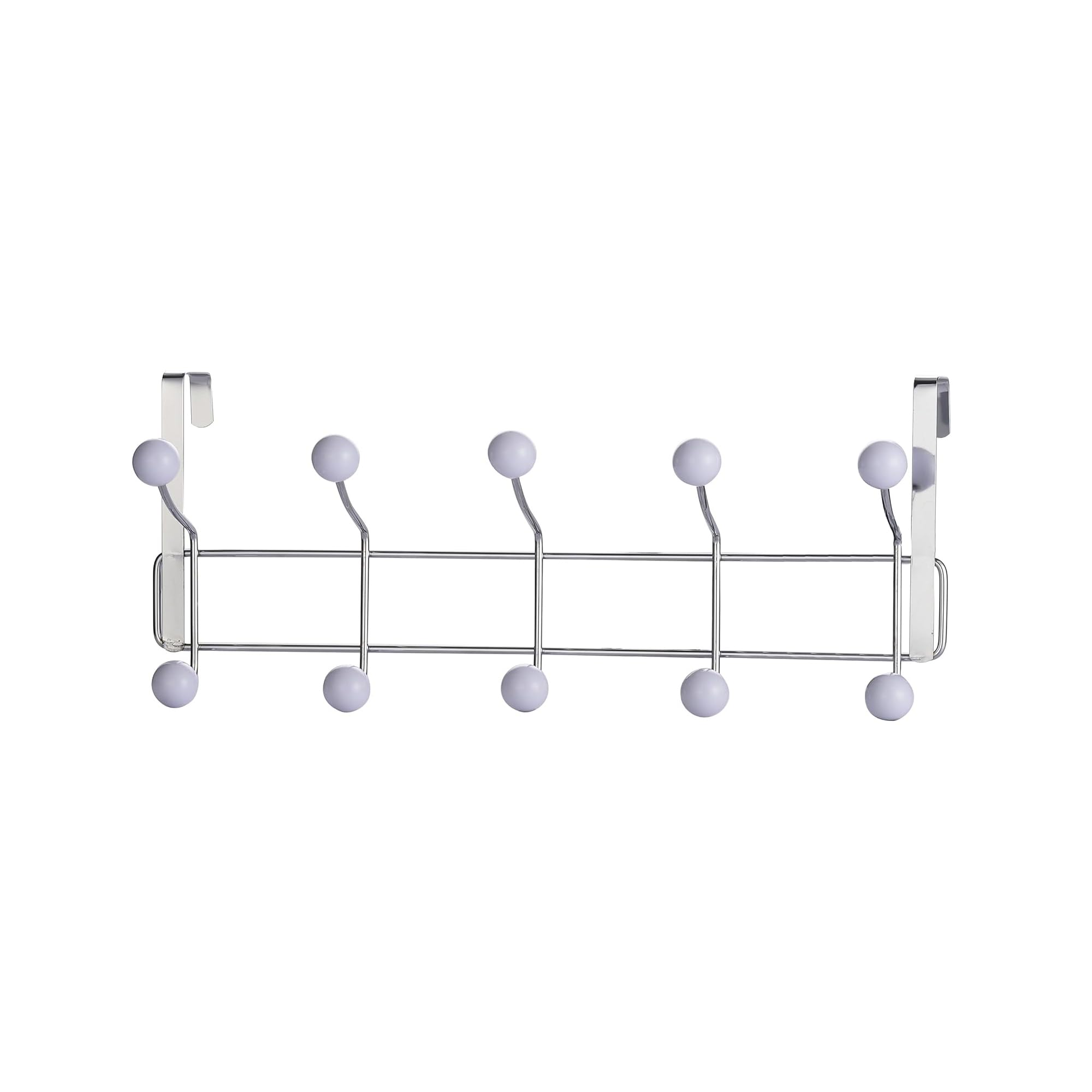 Buckingham Door 10 Hook Hanger, Chrome Plated, White Plastic Balls, Premium Quality