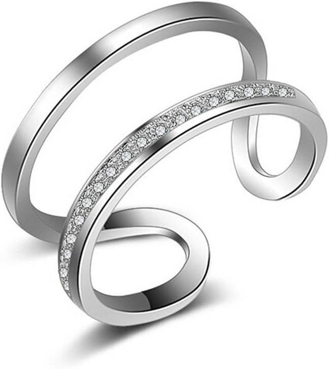 Shawa Jewelry Ladies Double Bands Minimalist Style Resizable Open Ring with AAA Diamond