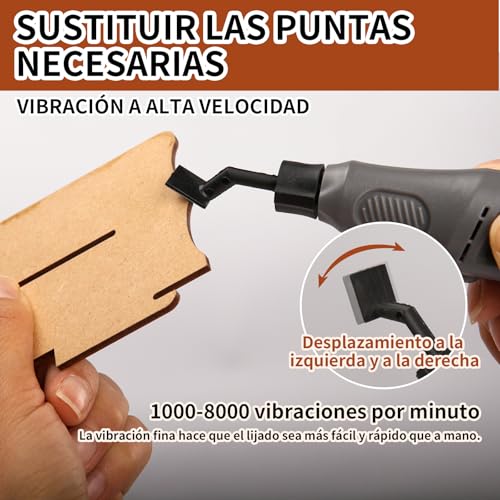 Bucasso Cordless Pen Sander, Variable Speed, USB Charging and LED Light, Multi-purpose Electric Tool for Sanding, Polishing, Finishing and Crafting (GREY)