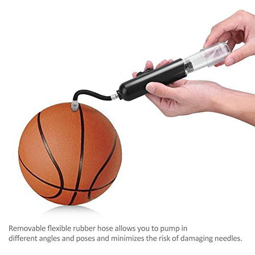 Inflator Black Bike Ball Pump With 3 Needles and 2 Nozzle Premium Hose Holder- Dual Action for Faster Inflation 6 Inches Air Pump for Yoga Ball,Soccer Ball, Basketball, Volleyball, Balloons, Bicycles