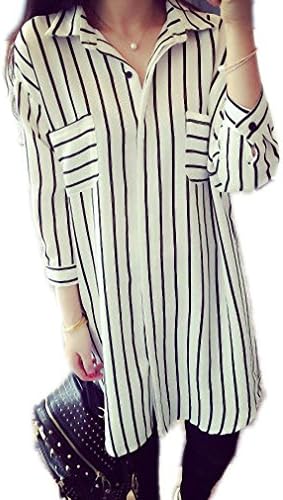 Monsiyap16 Plus Size Women Shirt Fashion Striped Women Long Blouse Ladies Tops Women Clothing BS25J010WH 5XL