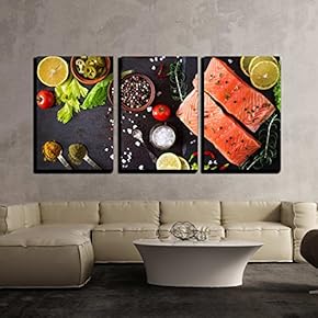 Raw Salmon Fillet and Ingredients for Cooking on...