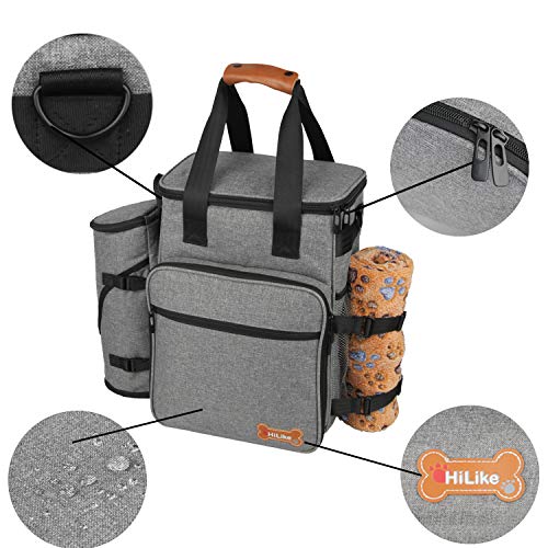 Hilike Premium Pet Travel Bag for Dog & Cat | Week Away Tote Organizer Bag for Dogs Travel | Incudes 1 Dog Tote Bag,1 Dog Food Carrier Bag, 2 Silicone Collapsible Bowls,1 Blanket,1 Frisbee(Grey) - Thumbnail 5
