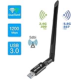 Hungwu AC 1200Mbps USB 3.0 Wifi Adapter Dual Band 2.4Ghz/5Ghz with High Gain 5dBi Antenna Wireless Network Adapter Wifi Dongle for PC/Desktop/Laptop Supports Windows/Mac OS/Linux/Ubuntu