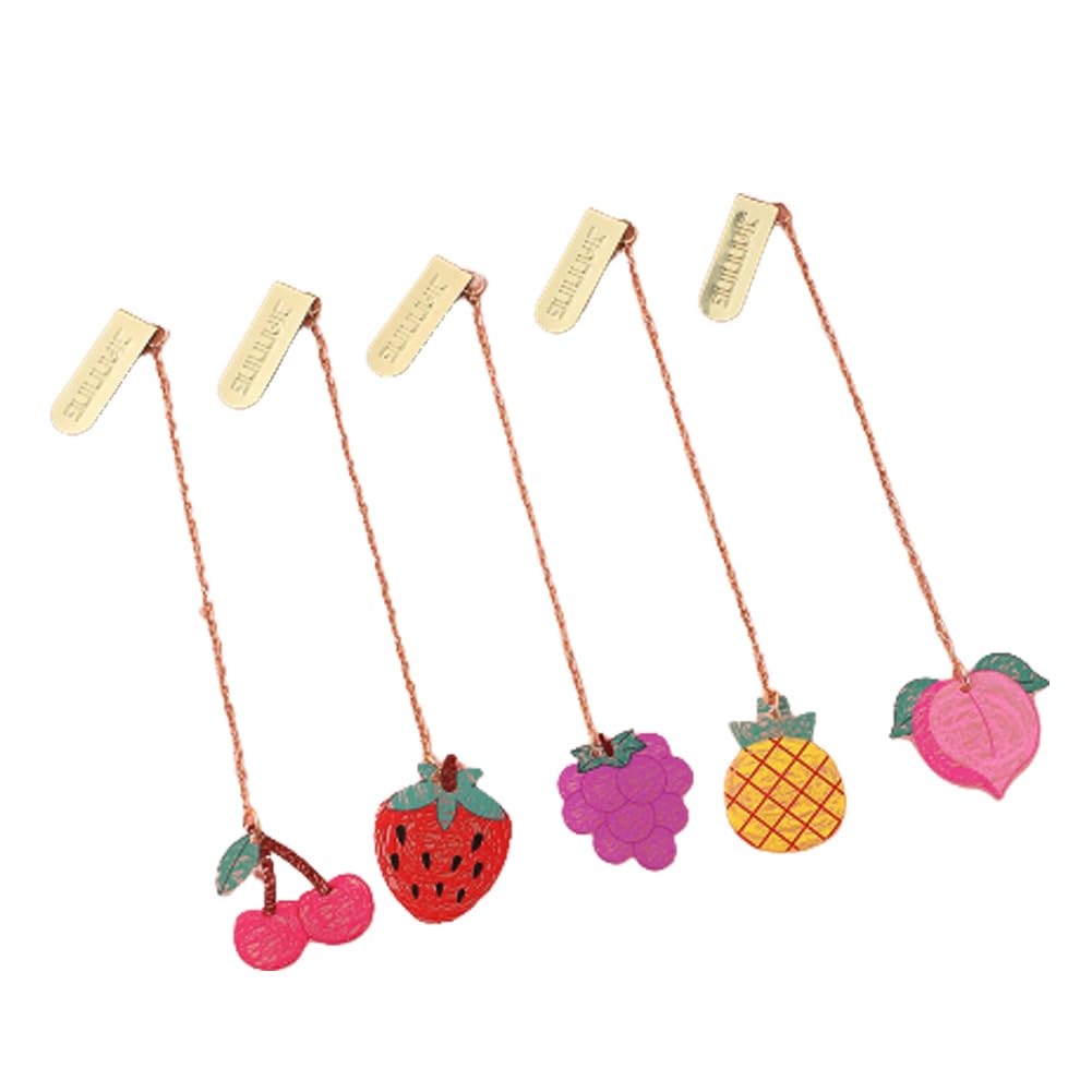 ARFUKA Bookmarks Acrylic Fruit Pendant Metal Bookmark Reading Book Markers Gifts for Women, Kids, Teens Girls, Readers and Book Lovers Pack of 5