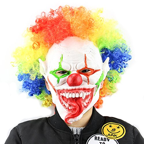 Qtmy latex rubber clowns joker mask with multicolour ha…