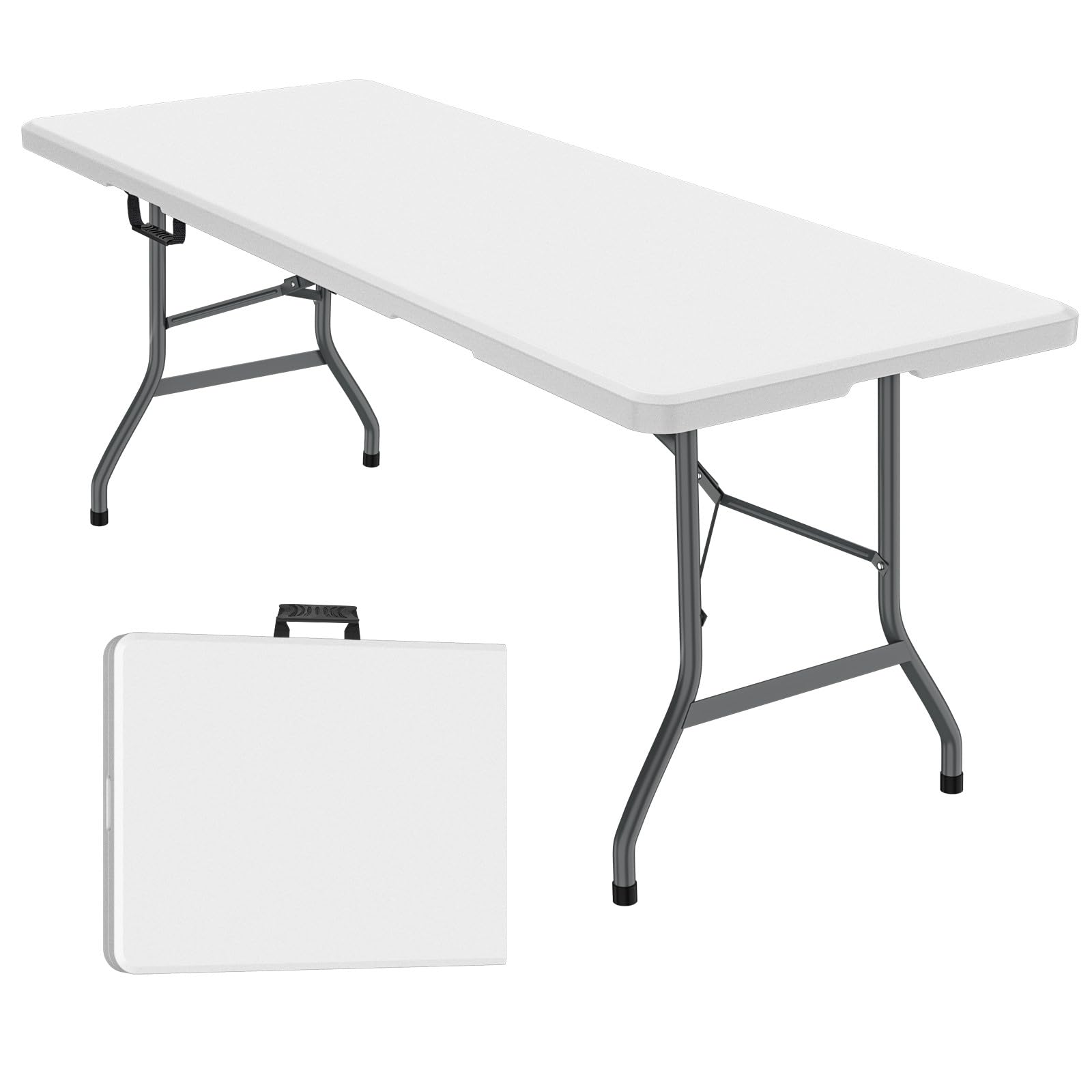 Photo 1 of GUFY LAXMO 6ft Folding Table, Foldable HDPE Dining Table for Picnic, Camping, Party, Display with Carrying Handle - White