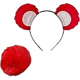 Red Teddy Bear Ears Headband and Tail Set, Halloween Costume Accessories Hairpiece Hairband