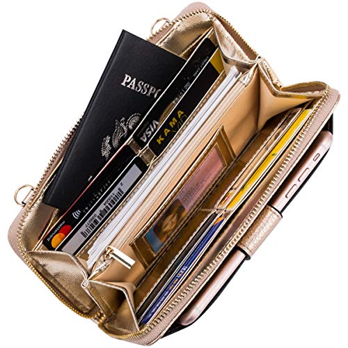 Heaye Wristlet Wallet Phone Bags for Women with Card Slots Rose Gold