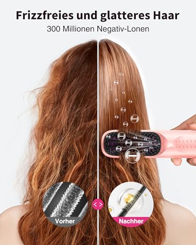 Bopcal Glättbürste Kabellos 10000mAh, 3 in 1 Haarglätter Bürste mit Millionen Negative Ionen, Wiederaufladbar Glättungsbürste für Reise, Verhindert Haarziehen & Glättet Schneller, JDS1 18