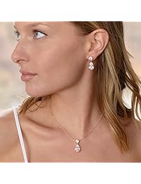 Conjunto de collar y aretes Mariell en oro rosado 14K para bodas, damas de honor y graduación