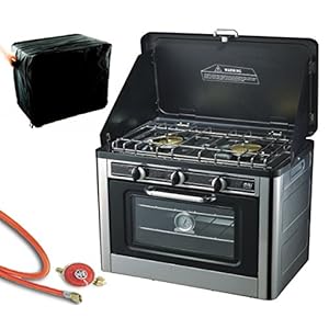 NJ CO-01 Camping Gas Oven & Kookplaat Draagbare RVS Kachel 2 Pits met Draagtas Outdoor + Propaan Regulator Set