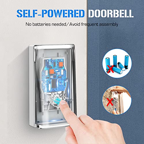 Gobikey Outdoor Wireless Doorbell, Waterproof Wireless Doorbell, 52 Melodies, 5 Volume Levels (0dB - 110dB) 150M Range, LED Indicators - No Battery Needed