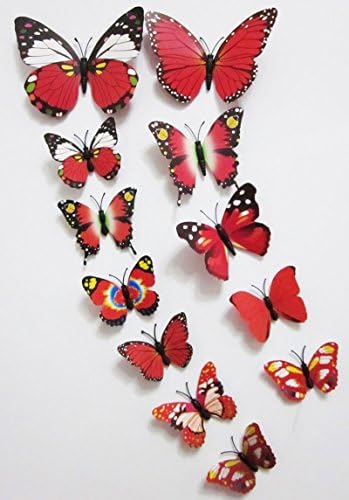 24 Pcs 3D Butterfly Wall Stickers Art Decor Decals(24Pcs Red)