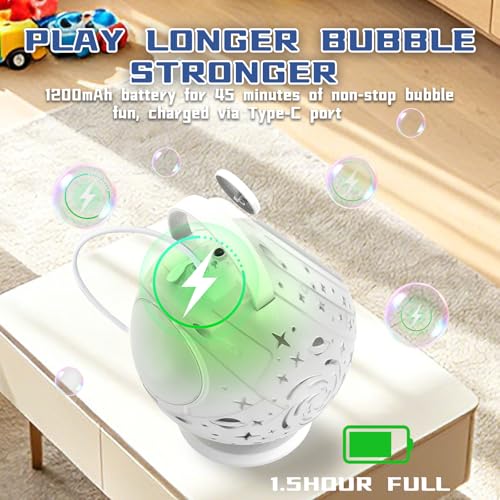 Rechargeable Bubble Machine 360° Rotation LED Lights, Automatic Bubble Blower for Outdoor Party Birthday Gift for Kids