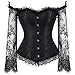 Corset Top for Women with Sleeves Bustier Tank Overlay Lace Floral Sexy Costumes Renaissance Black 2XL