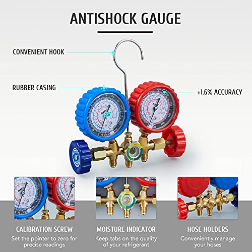 OMT AC Gauge Set with Self Sealing & Puncturing R134A Can Tap, AC