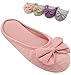 HomeTop Women’s Cozy Cashmere Cotton Closed Toe House Slippers With Cute Bow Accent (Medium/7-8 B(M) US, Pink)
