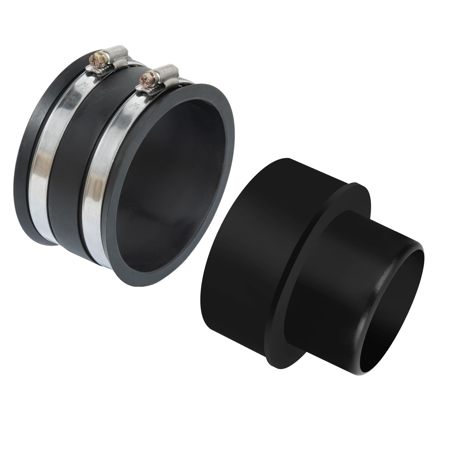 Photo 1 of POWERTEC 70475 4-Inch to 3-Inch Reducer and 4 Inch Dust Control Flex Cuff with Steel Hose Clamps, Hose Connector Rubber Cuff Coupler for Woodworking Dust Collection Fittings Accessories