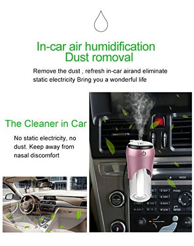 Rumfo Car Humidifier 50ML Essential Oil Diffuser, Mini Cool Mist Aroma Diffuser With USB Car Charger Power-Off Protection for Vehicle Office Travel Home (Pink)