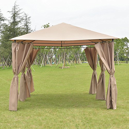 oldzon Outdoor 10'x13' Gazebo Canopy Tent Shelter Awning Steel Frame W/Walls Brown with Ebook
