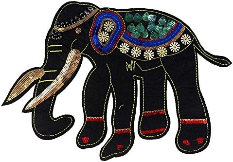 DIY Handmade Materials Shiny Black elephant Sequins Iron on Applique Embroidered Patches(Black elephant)