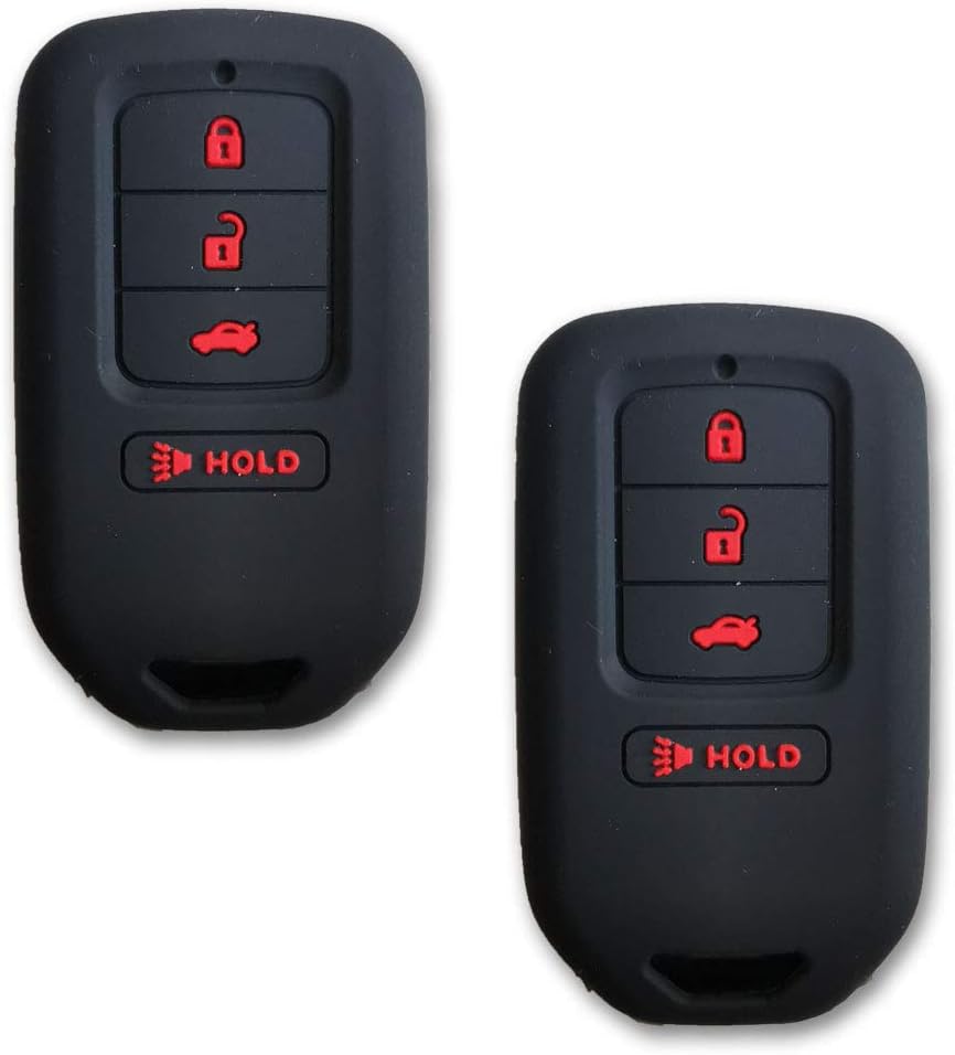 Keyless4U 2Pcs Silicone 4 Buttons Key Fob Cover Case Remote Control Protector For Honda Accord Civic Crosstour CR-V CR-Z Fit Insight Odyssey Pilot Ridgeline City VTi Deluxe VTi Luxury (Black)