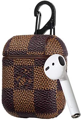 Fit for AirPods Wireless Headphone Charging Cases,New Luxury Designer PU Leather Fashion Graphic Style Full Protective Case Cover for Apple Airpods with Hook Grips(Checkerboard)