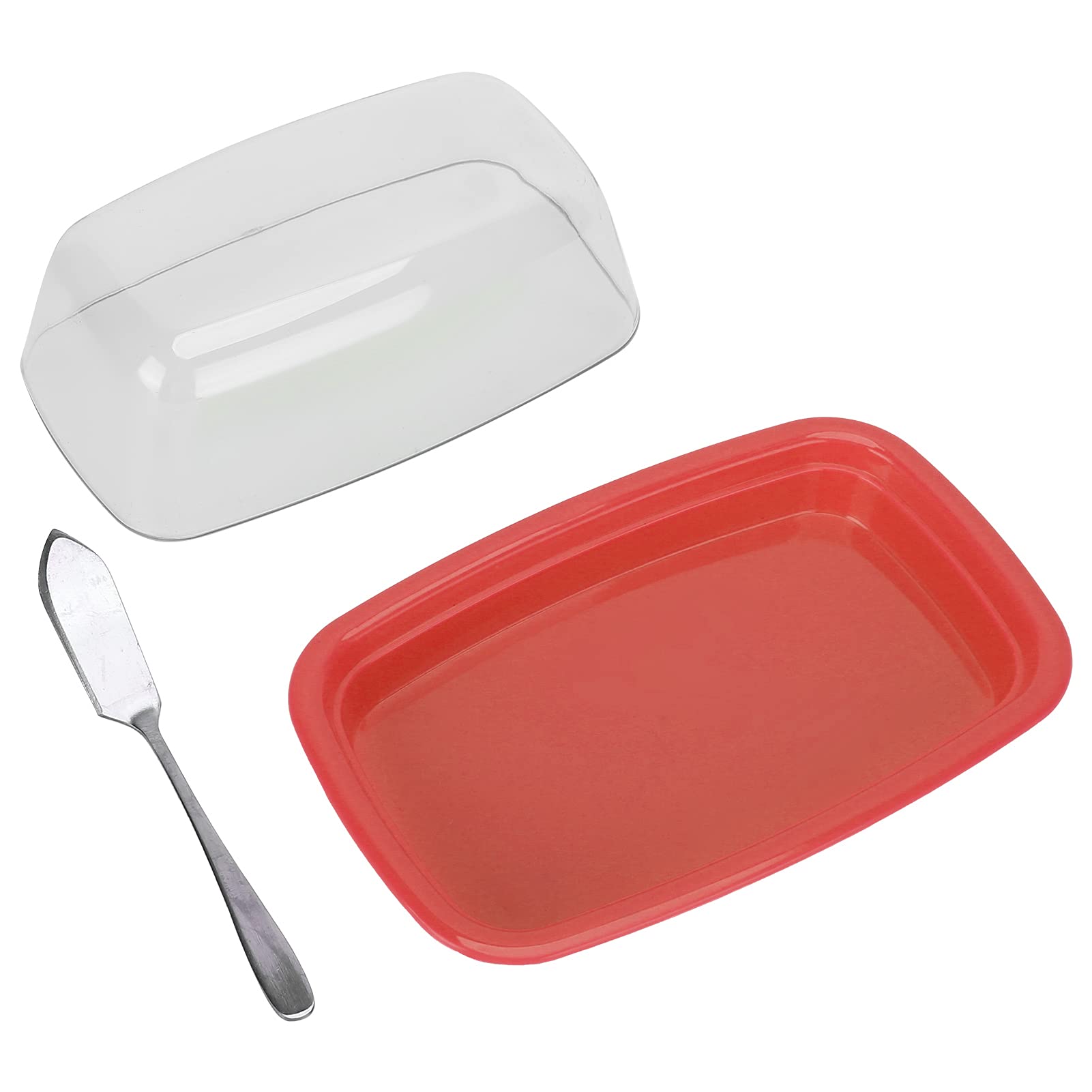 Cheese Holder, Butter Storage Box PP+PC Large Capacity Good Preservation with Lid for Kitchen for Home(Curved red)