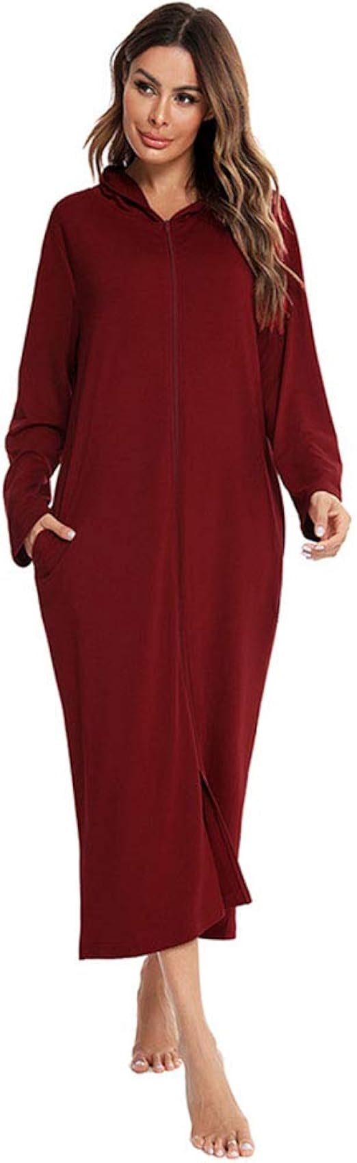 Women Lightweight Robes Hoodie Long Sleeve Zipper Kimono with Pockets Amazon.co.uk Clothing
