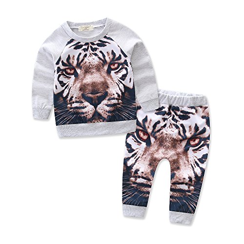 Boys cotton Animal Tiger long pants sleeves T-shirt set baby Leisure time motion clothes