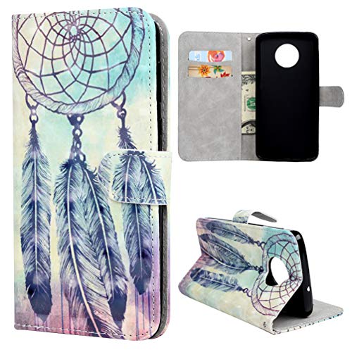 Moto G6 Plus Case, Wallet Flip Folio Case Kickstand Card Slots String Kawaii 3D Effect Colorful Painting PU Leather Wallet Shockproof TPU Bumper Ultral Slim Cover for Motorola Moto G6 Plus - Feather
