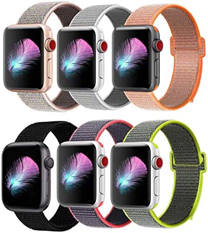 AusFeLin Compatible for Apple Watch Band 38mm 40mm 42mm 44mm, Soft Nylon Sport Loop, with Hook and Loop Fastener, Replacement Band Compatible for iWatch Series 1/2 / 3/4 (6 Pack o, 42/44mm)