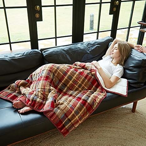 Amazon Merrylife 新商品 ウェイトブランケット 重い毛布 加重ブランケット 子供 重い毛布 ボア 二枚合わせ毛布 快眠グッズ 不眠症対策 ストレス解消 子供も使える 125 150cm 4 5kg レッドチェック ブランケット 毛布 オンライン通販