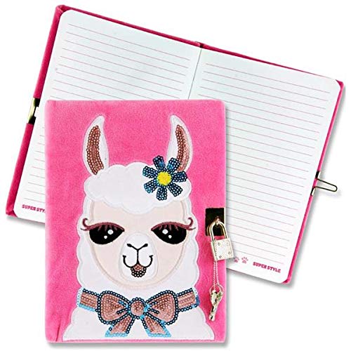 Emotionery Girls Llama Pink Soft Feel Furry Secret Diary, with Jewel Embedded Lock and Key, 128 Pages