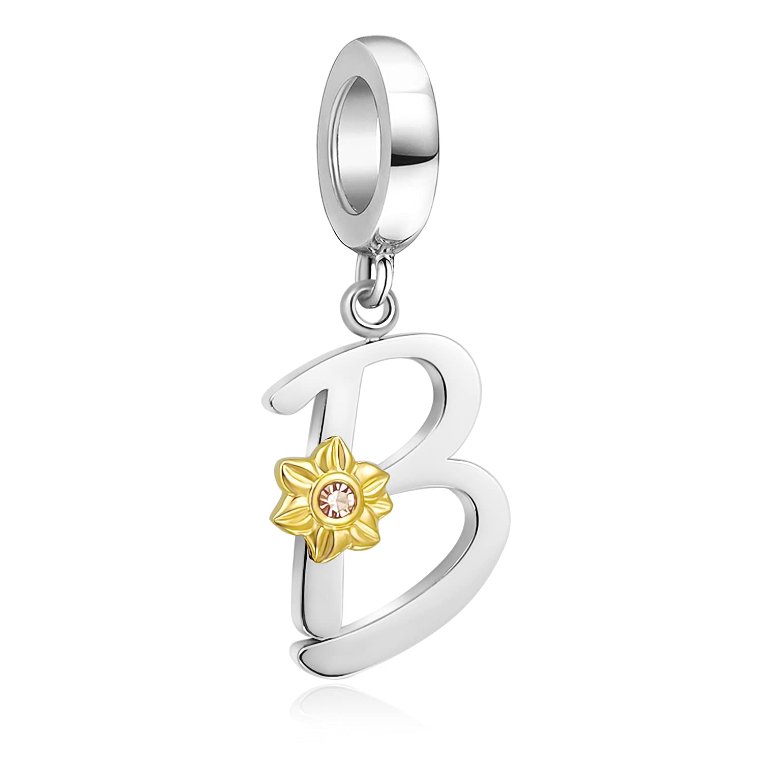 Shining Charm Sunflower Charms for Bracelets Initial B Letter Charms Dangle Alphabet Beads for Women Birthday Gifts