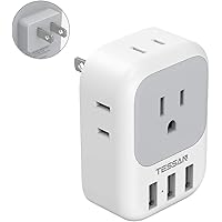 3 Prong to 2 Prong Adapter，TESSAN Electrical 4 Outlet Expander with 3 USB Wall Charger, Multi Plug Extender Splitter…