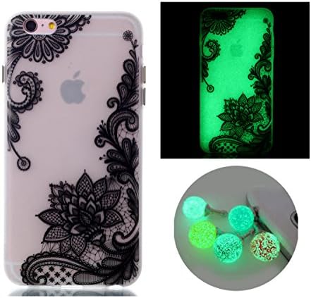 iPhone 6 Plus Case, Bernect Luminous Transparent Glow In The Dark Ultra Thin Fluorescence Pattern Soft TPU Flexible Case for iPhone 6s Plus/6 Plus (5.5 inch) +2pcs Luminous Dustplug-Diagonal Flowers