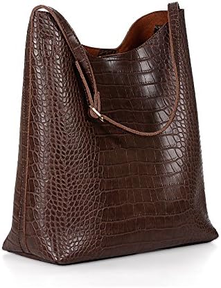 Crocodile Pattern Leather Latest Women Hobo Bag Tote Handbag Dailay Purse 2 Piece Bags Set (Dark Brown)