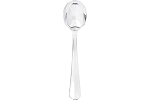 Party Essentials Disposable Plastic Cutlery/Heavy-Duty Flatware/Silverware for All Events, 50-Count, Shiny Silver Soup Spoons