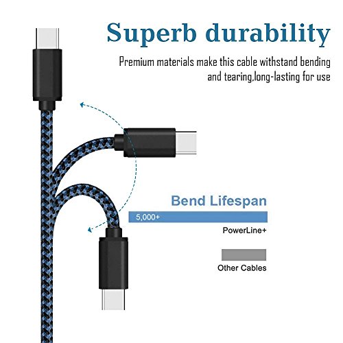 USB Type C Cable, SunCable 3 Pack 3ft(1m) Nylon Braided USB A to USB C Charger Cable Fast Charging Cord for Samsung Galaxy Note 8 S8 Plus, LG G5 G6 V30, HTC 10, Nexus 5X/6P (3X3ft)